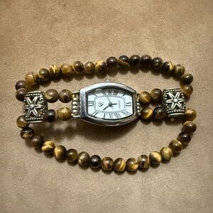 Beaded Bracelet Watch with Silver Accents
